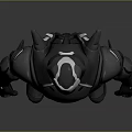 Game Movie Character with Futuristic Black Armor Red Accents and White Black Helmet