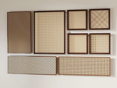 Decorative Grille Panels With Various Patterns Grid Designs Brown Frames Light Grilles On White Wall 3d model