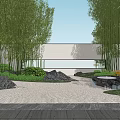 Dry Landscape Garden Design With Bamboo Trees Rocks And White Building