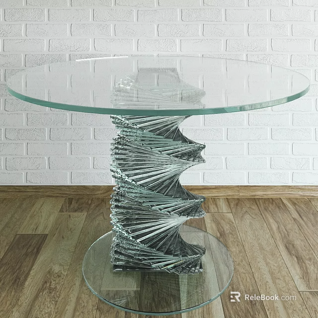 Modern Round Coffee Table With Glass Top And Spiral Metal Base On Wooden Floor 3d model 