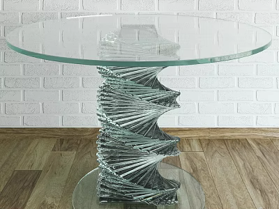 Modern Round Coffee Table With Glass Top And Spiral Metal Base On Wooden Floor 3d model