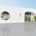 Modern Design Storefront With White Building Circular Windows Entrance And Plants 3d model