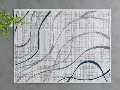Modern Square Rug With Gray And Blue Wavy Lines For Interior Decor 3d model