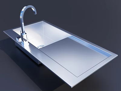 Stainless Steel Kitchen Sink Single Bowl Design With Faucet And Extended Ledge For Prep Work 3d model