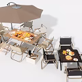 Outdoor Table And Chair Set With Umbrella And Food For Dining