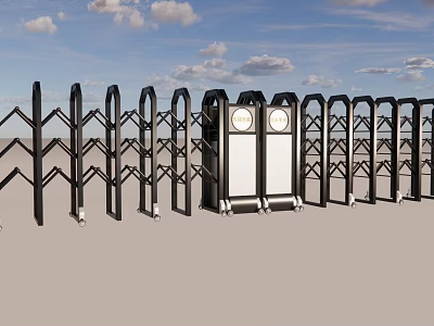 Retractable Gate With Black Metal Frame Control Panel And Circular Devices Outdoor Design 3d model