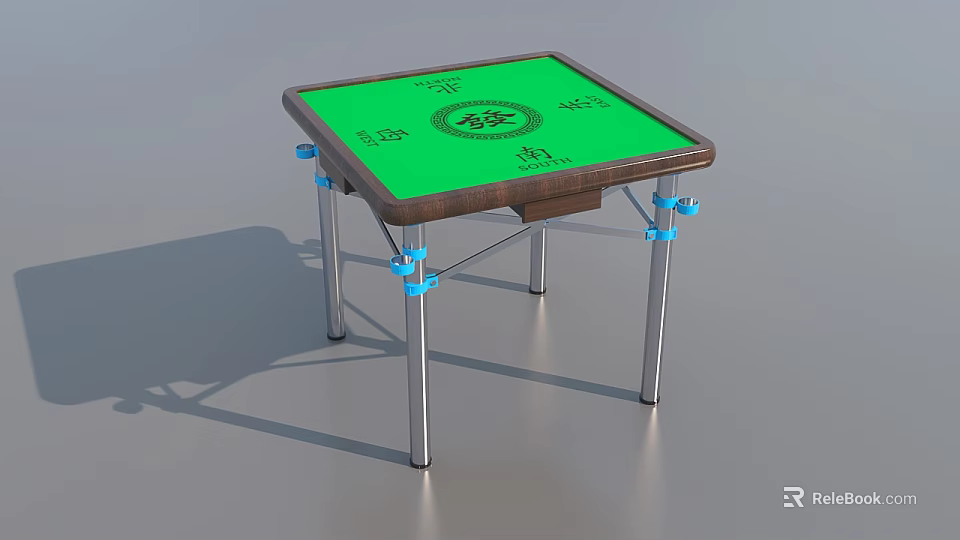 Functional Mahjong Table Featuring Green Surface Mahjong Pattern Wooden Frame And Metal Legs 3d model 
