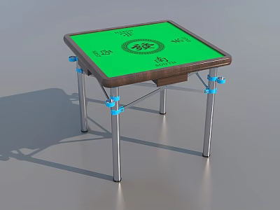 Functional Mahjong Table Featuring Green Surface Mahjong Pattern Wooden Frame And Metal Legs 3d model