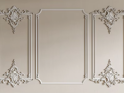 Classical Carved Wall Panels With Ornate Corner Designs And Smooth Central Surface 3d model