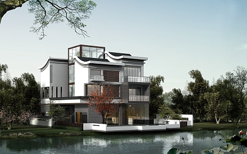 New Chinese style single-family villa 3d model