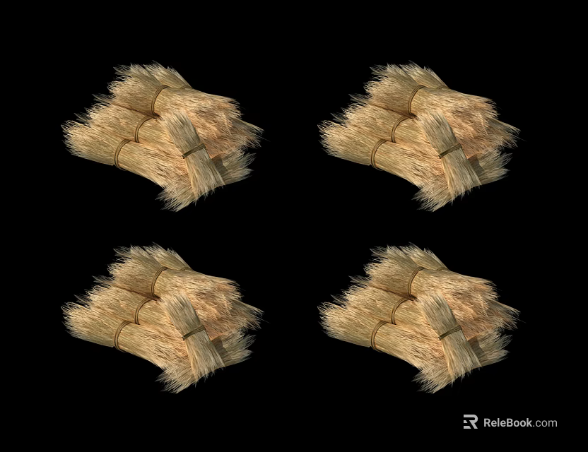Natural Four Tied Straw Bales Arrangement With Black Background 3d model 