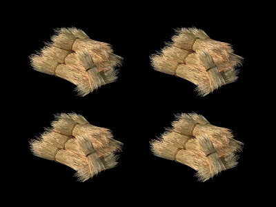 Natural Four Tied Straw Bales Arrangement With Black Background 3d model