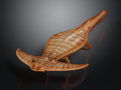 Realistic Striped Brown Flat Marine Animal Sculpture With Wide Fins Long Tail And Dark Background 3d model