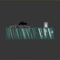 Decorative Water Feature With Green Base Blue Water Surface Black Object And White Flame Element