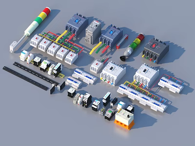 Electrical Components Collection Featuring Distribution Boxes Circuit Breakers And Indicator Lights 3d model