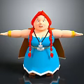 Cartoon Female Character With Red Braided Hair Blue Dress Necklace Yellow Bracelets And Brown Cape