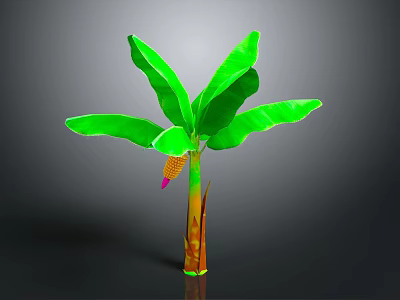3D Banana Plant Featuring Large Green Leaves Yellow Brown Trunk And Pink Yellow Flower Bud 3d model