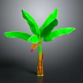 3D Banana Plant Featuring Large Green Leaves Yellow Brown Trunk And Pink Yellow Flower Bud