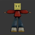3D Cartoon Character With Yellow Cube Head Smiling Face Red Shirt Blue Pants White Shoes