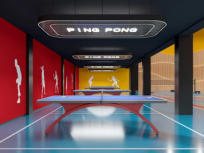 Basketball Court Interior With Red Walls White Silhouettes And Blue Flooring 3d model