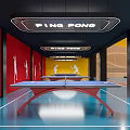 Basketball Court Interior With Red Walls White Silhouettes And Blue Flooring