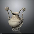 Ancient Ceramic Vase With Double Floral Handles Intricate Patterns And Transparent Base