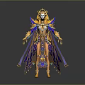 Game Movie Character Wearing Ornate Golden Blue Purple Costume With Crown And Shoulder Wings