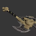 Mystical Battle Axe With Green Glowing Patterns Skull Design And Bone Decorations 3d model