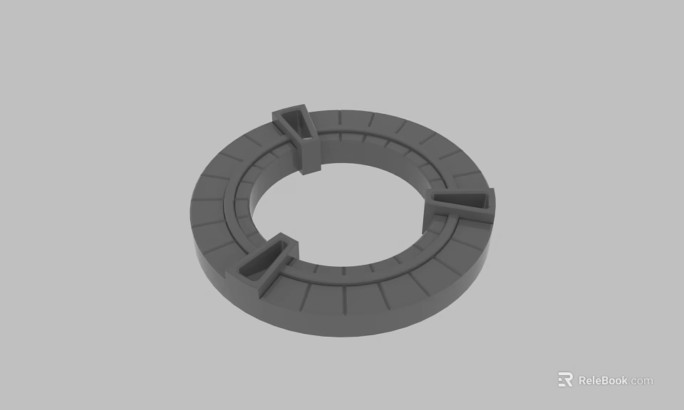Gray Circular Mechanical Component With Protruding Structures And Striped Surface 3d model 