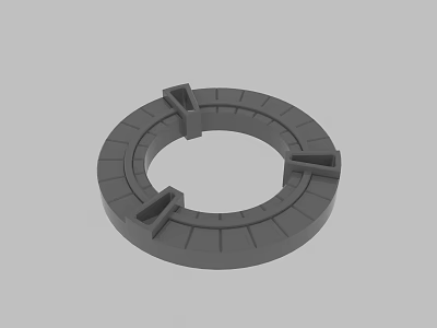 Gray Circular Mechanical Component With Protruding Structures And Striped Surface 3d model