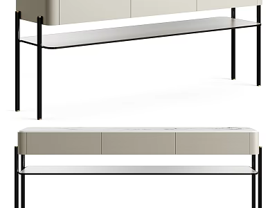 Modern Entryway Sideboard Cabinet With Light Finish Black Metal Legs Storage Drawers And Open Shelf 3d model