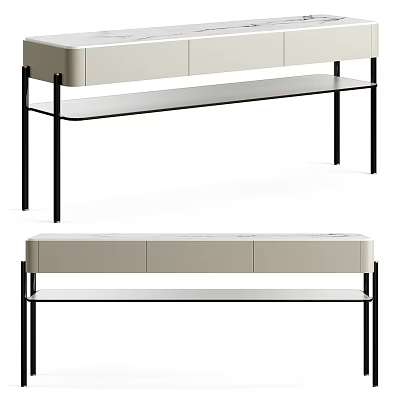 Modern Entryway Sideboard Cabinet With Light Finish Black Metal Legs Storage Drawers And Open Shelf 3d model