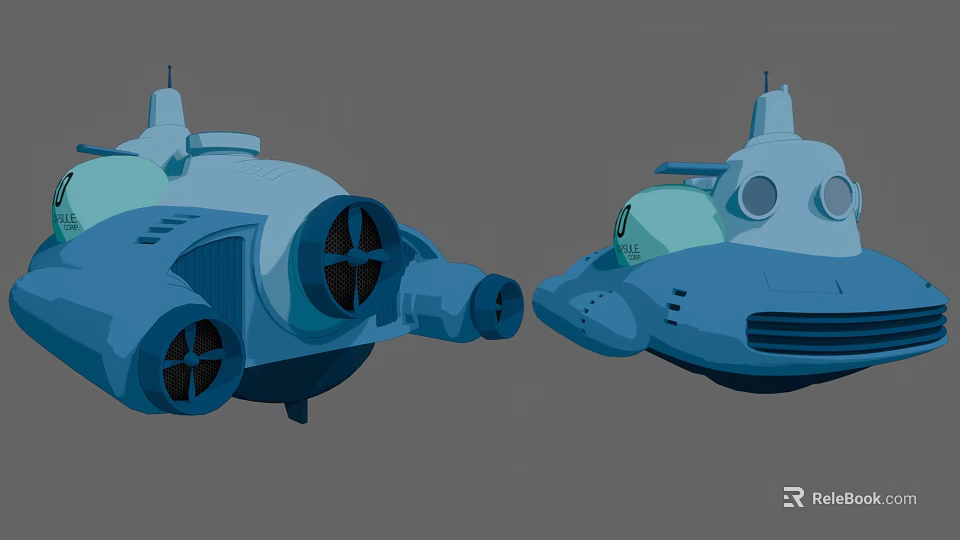 Two Blue Cartoon Submarine Models With Detailed Design And Features 3d model 