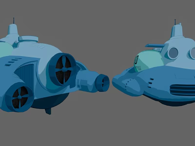 Two Blue Cartoon Submarine Models With Detailed Design And Features 3d model