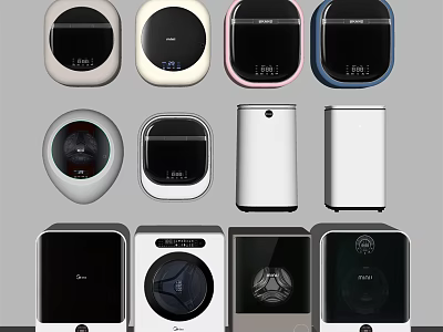 Stylish Washing Machines With Various Modern Designs And Digital Control Displays 3d model