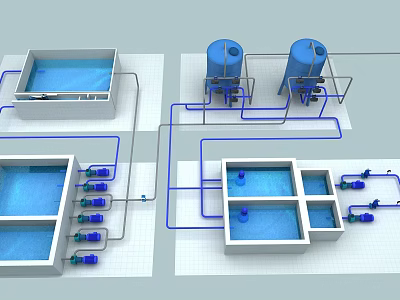 Advanced Industrial Water Treatment Equipment with Tanks Pipes and Storage Systems 3d model