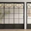 Modern Sliding Doors With Black Frames And Geometric Frosted Glass Patterns 3d model