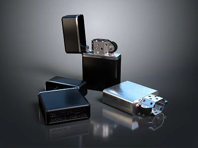 Essential Daily Life Metal Lighters In Black Silver Open Closed Stylish Designs 3d model