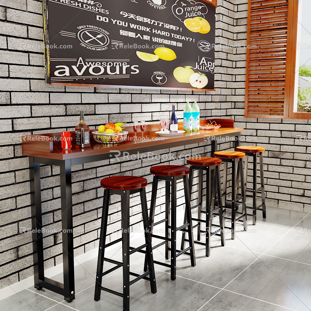 Bar Table Balcony Narrow Table Home High Table Wall Partition Milk Tea Shop Bar Simple Long Table and Chair Combination 3d model