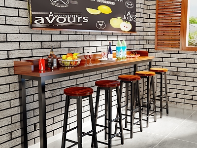 Bar Table Balcony Narrow Table Home High Table Wall Partition Milk Tea Shop Bar Simple Long Table and Chair Combination 3d model