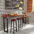 Bar Table Balcony Narrow Table Home High Table Wall Partition Milk Tea Shop Bar Simple Long Table and Chair Combination 3d model