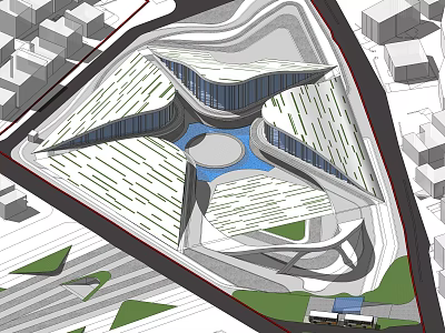 Modern Architectural Design With Unique Geometric Structure Glass Facade And Urban Surroundings 3d model