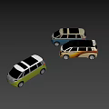Modern Volkswagen Vans in Green Blue and Orange Stripe Color Schemes
