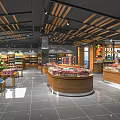 Bright Spacious Supermarket Department Store Interior With Shelves Display Cabinets Plants And Products