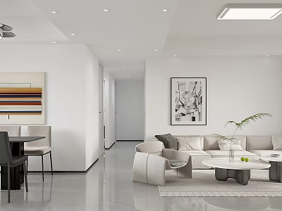 Modern Living Dining Room Interior With Sofa Coffee Table Plants And Artwork 3d model