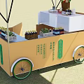 Ground Stack Mobile Food Cart With Canopy Wheels Signboard And Displayed Food Drinks