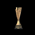 Golden Excellent Employee Award Trophy 2023 With Modern Geometric Design And Black Base