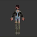 3D Anime Female Character Model With Black Hair Blue Outfit And Gray Boots