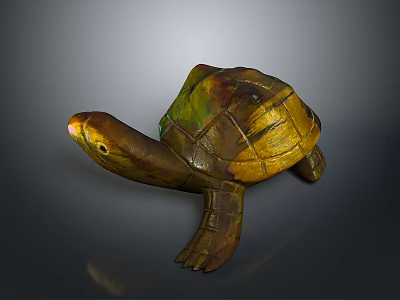 Shiny Turtle Sculpture With Yellow Green And Brown Shell Texture Design 3d model