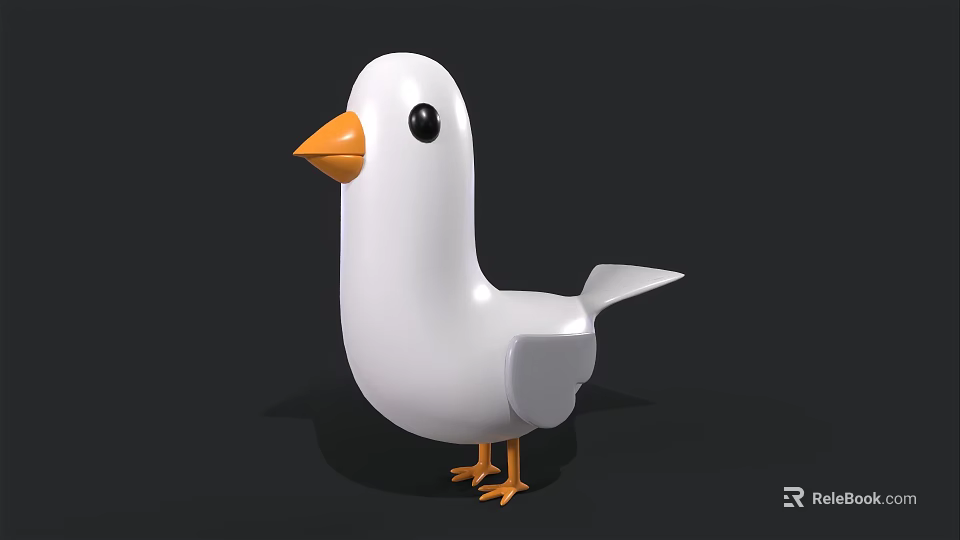 Cartoon Flying Bird with White Body Orange Beak and Orange Feet on Black Background 3d model 